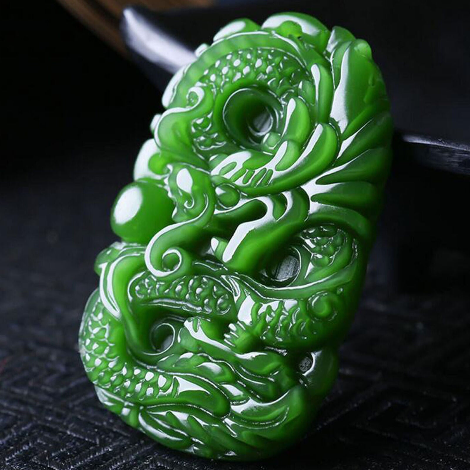 Burmese Grade A Jadeite Jade Dragon Pendant Necklace