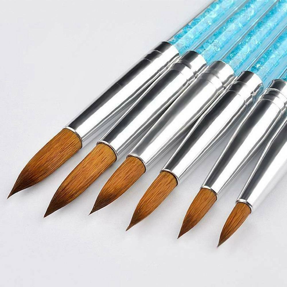 6pcs/set 6 Sizes Acrylic Nail brush Crimped Round Metal Handle Nail Art tools US