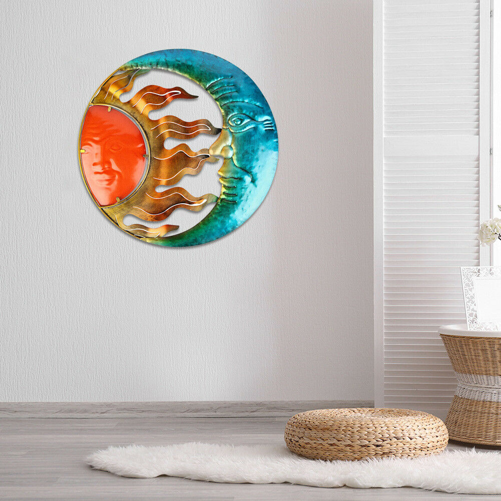 Metal Sun and Moon Stars Hanging Wall Art Sculpture Indoor Outdoor Art Decor @