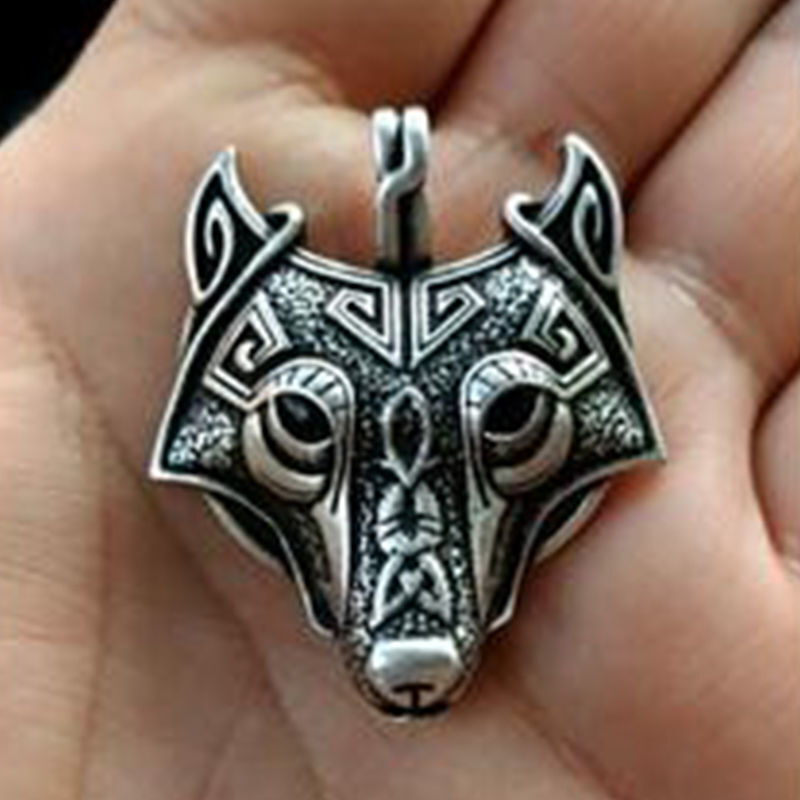 Fashion Mens Retro Stainless Steel Wolf Animal Head Pendant Necklace Chain HS