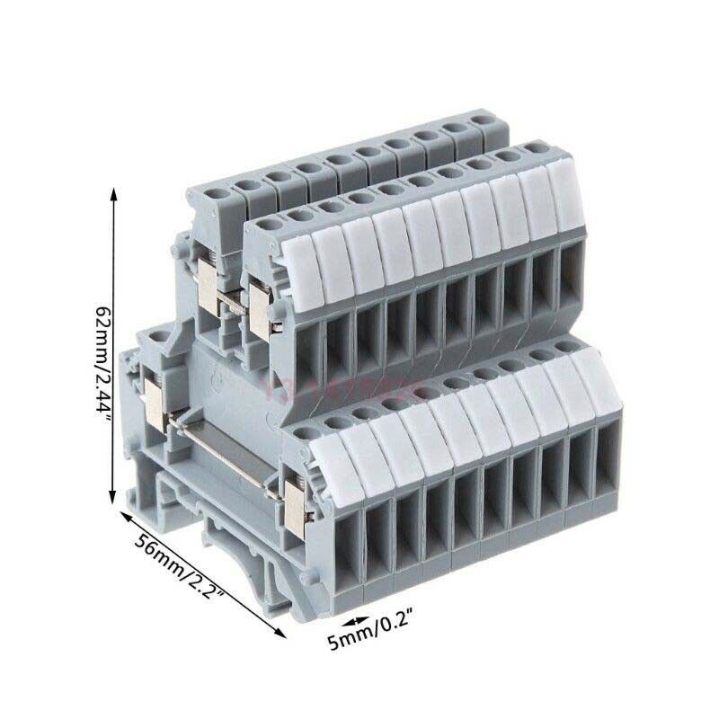 50Pcs UKK3 DIN Rail Double Level Dual Row Terminal Block Kit 500V 25A 28-12AWG