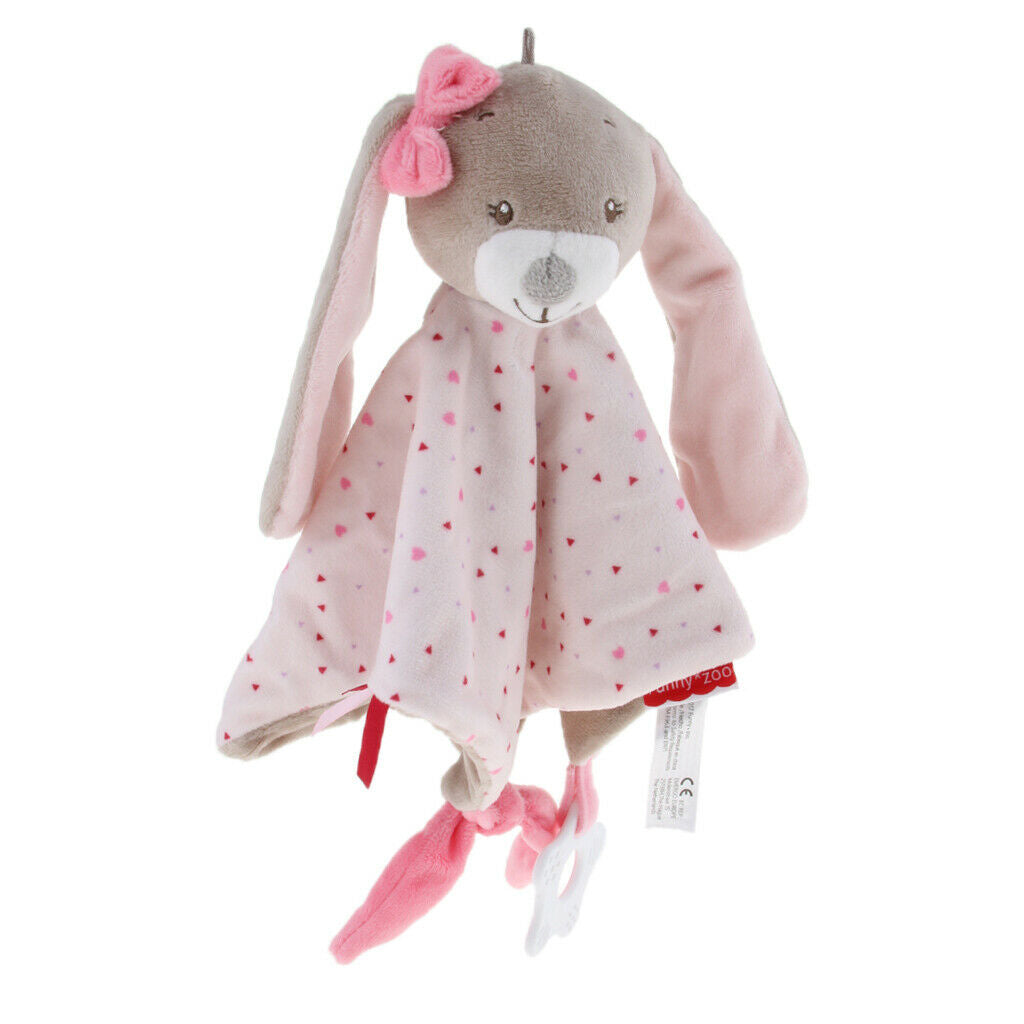 Plush Blanket Teething Security Tag Baby Safety Blanket Pink Rabbit