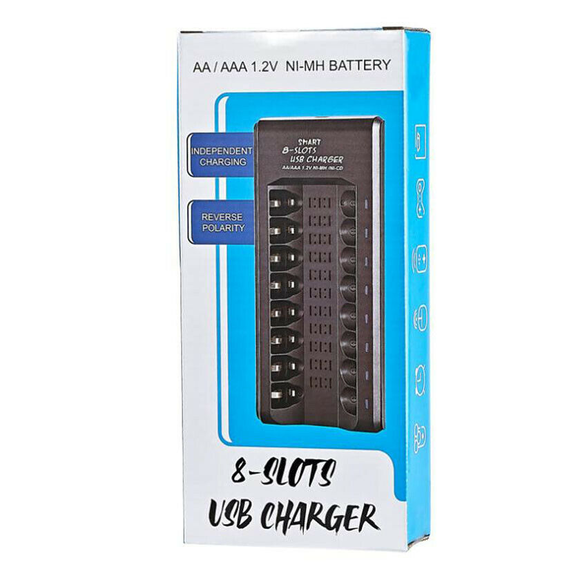 8-Slots Smart Fast Charger For AA AAA Li-ion/NIMH Rechargeable Batteries