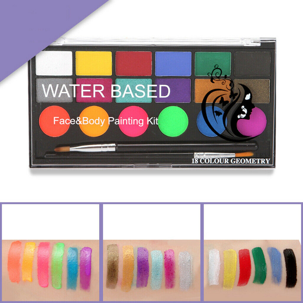 Face Body Paint Oil 18 Colors Halloween Art Party Fancy Make Up Set With 2
