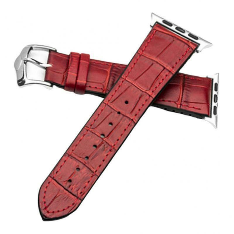 Leather Rubber Wrist Watch Strap Band Replacement Wristband 42mm Red