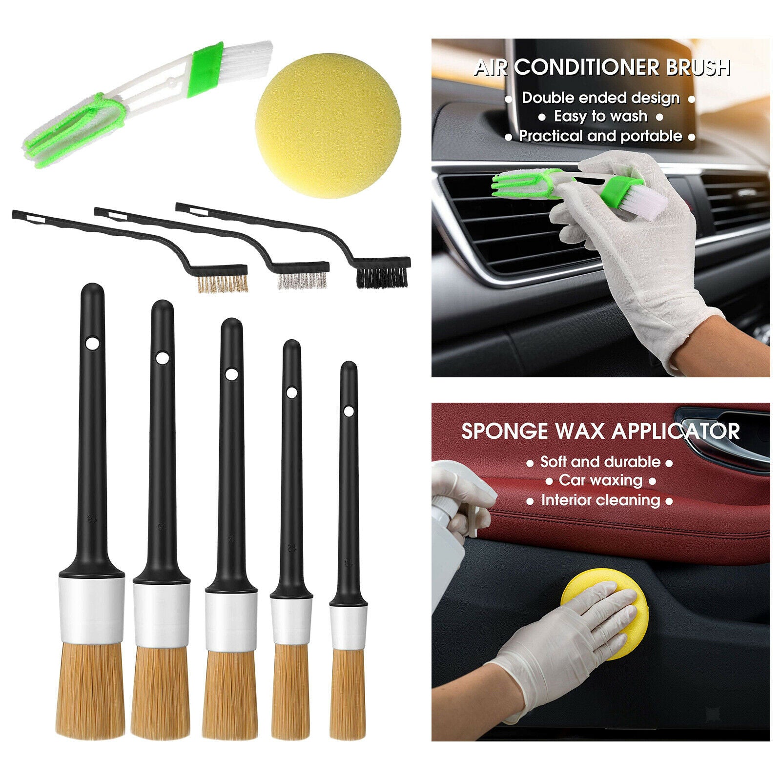 10x Automobile Detailing Brush Kits Wheel Engine Clean Brush Waxing Sponge