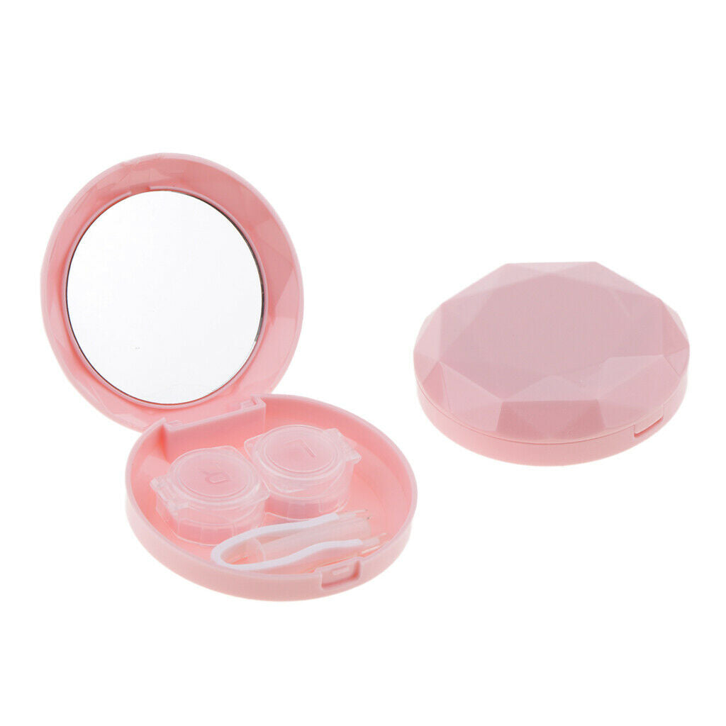 Travel Contact Lenses Soaking Storage Case Box + Inserter Tweezer Pink