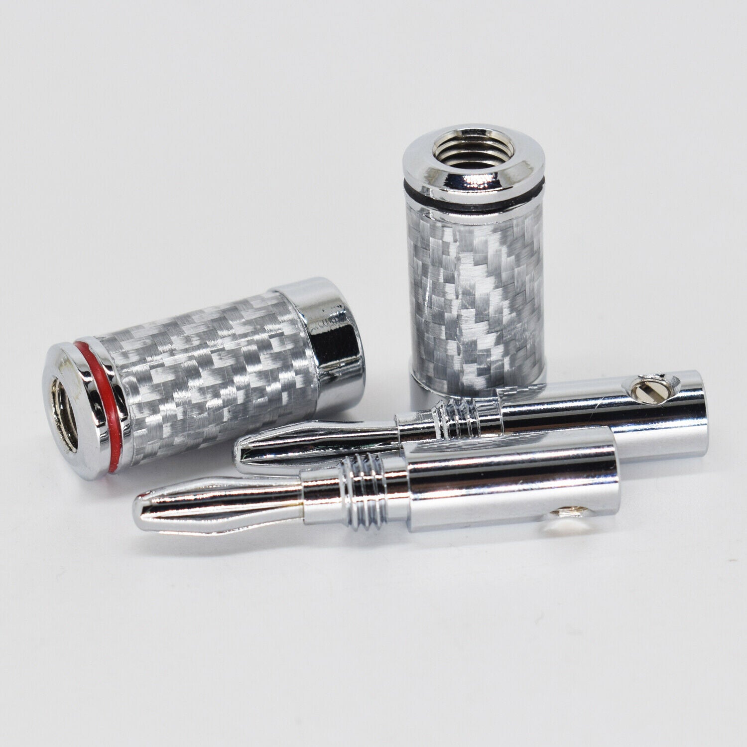 4pair Rhodium 4mm Banana Plug Male Speaker Audio Connector Carbon Fiber Tube