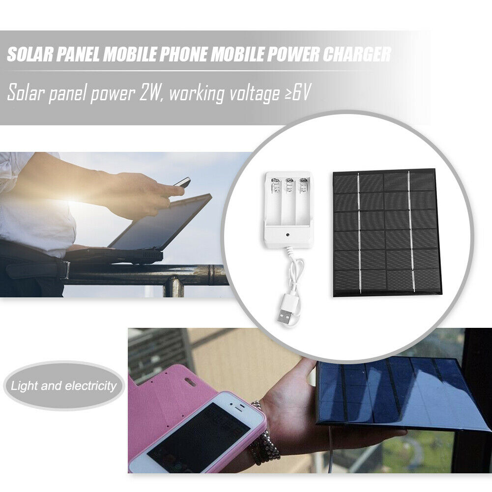2W 6V USB Output Solar Battery Charger + AA Rechargeable Battery Charger @