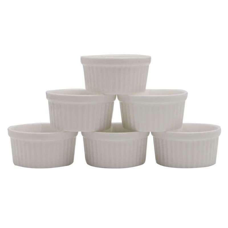 6Pcs White Porcelain Souffle Ramekins Desserts Custard Cups Baking Tools 4oz New