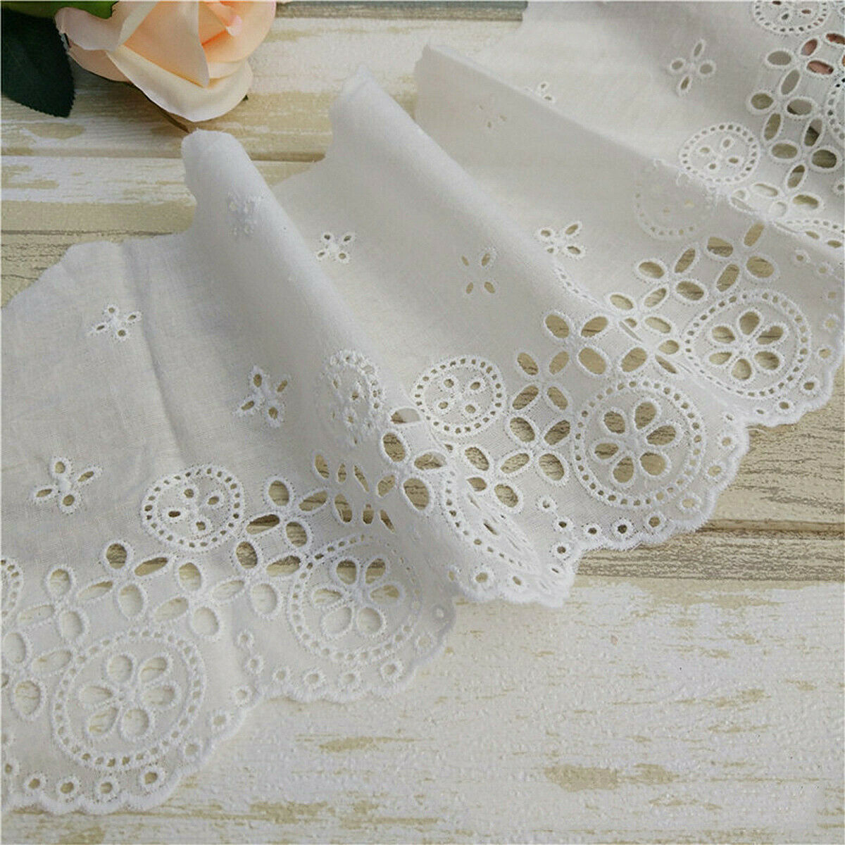 3 Yards Cotton Hollow Embroidered Lace Trim Clothes Dress DIY Sewing Fabric