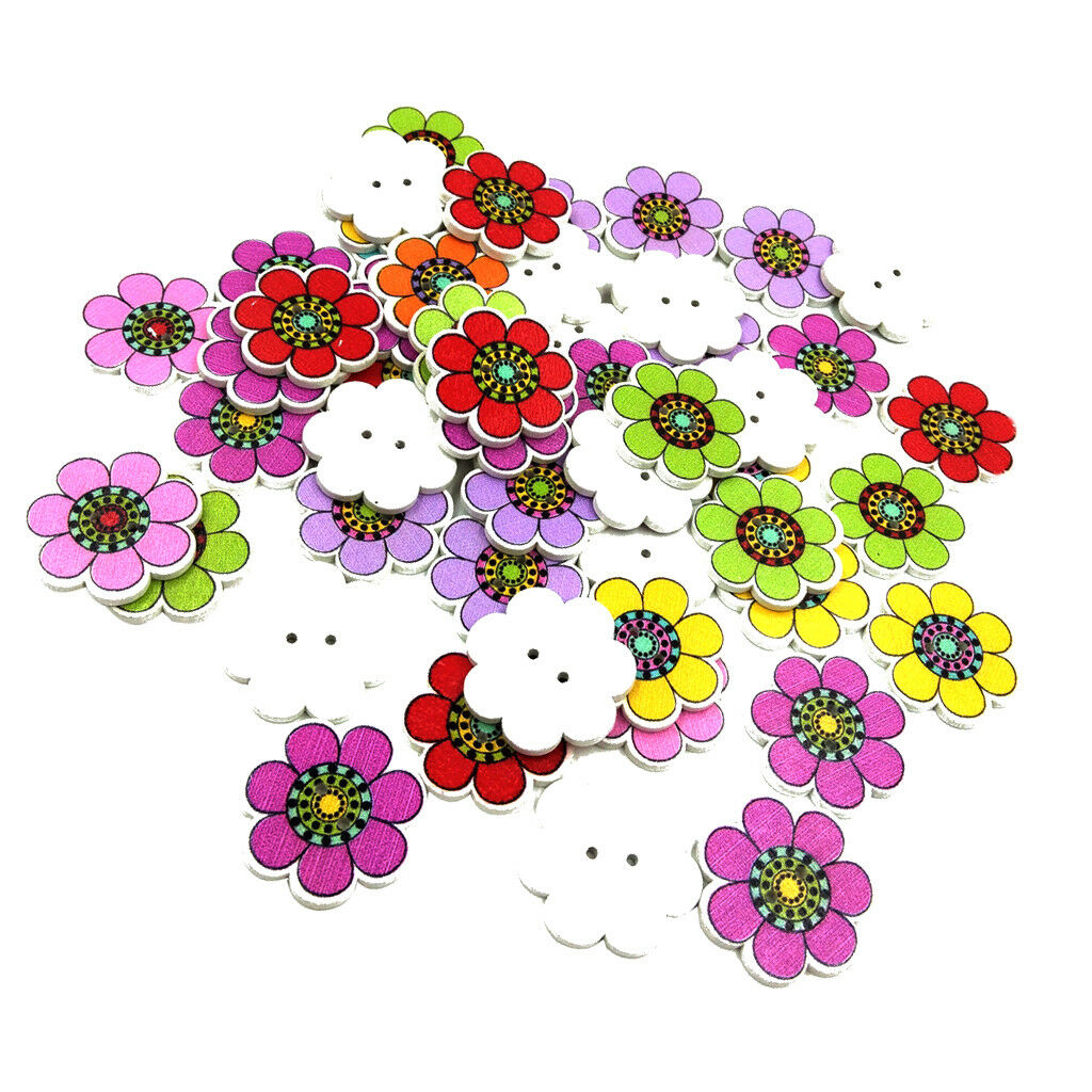 50Pcs Sunflower Wood Wooden Buttons for Knitting Children Craft Buttons 25mm
