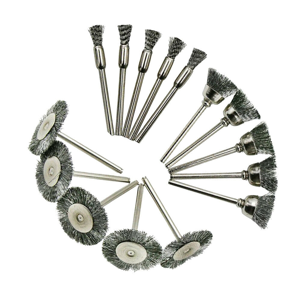 15pcs 6mm 15mm 25mm Steel Wire Wheel Rust Cleaner Brush Pen Cup Polishing