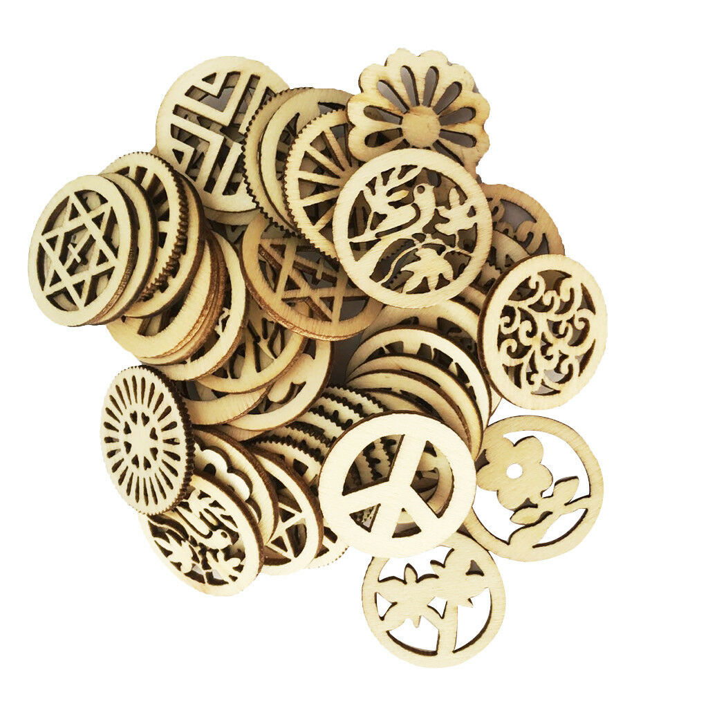 100pcs Mixed Wooden Round Cutouts Craft Embellishment Gift Tag Wood Ornament