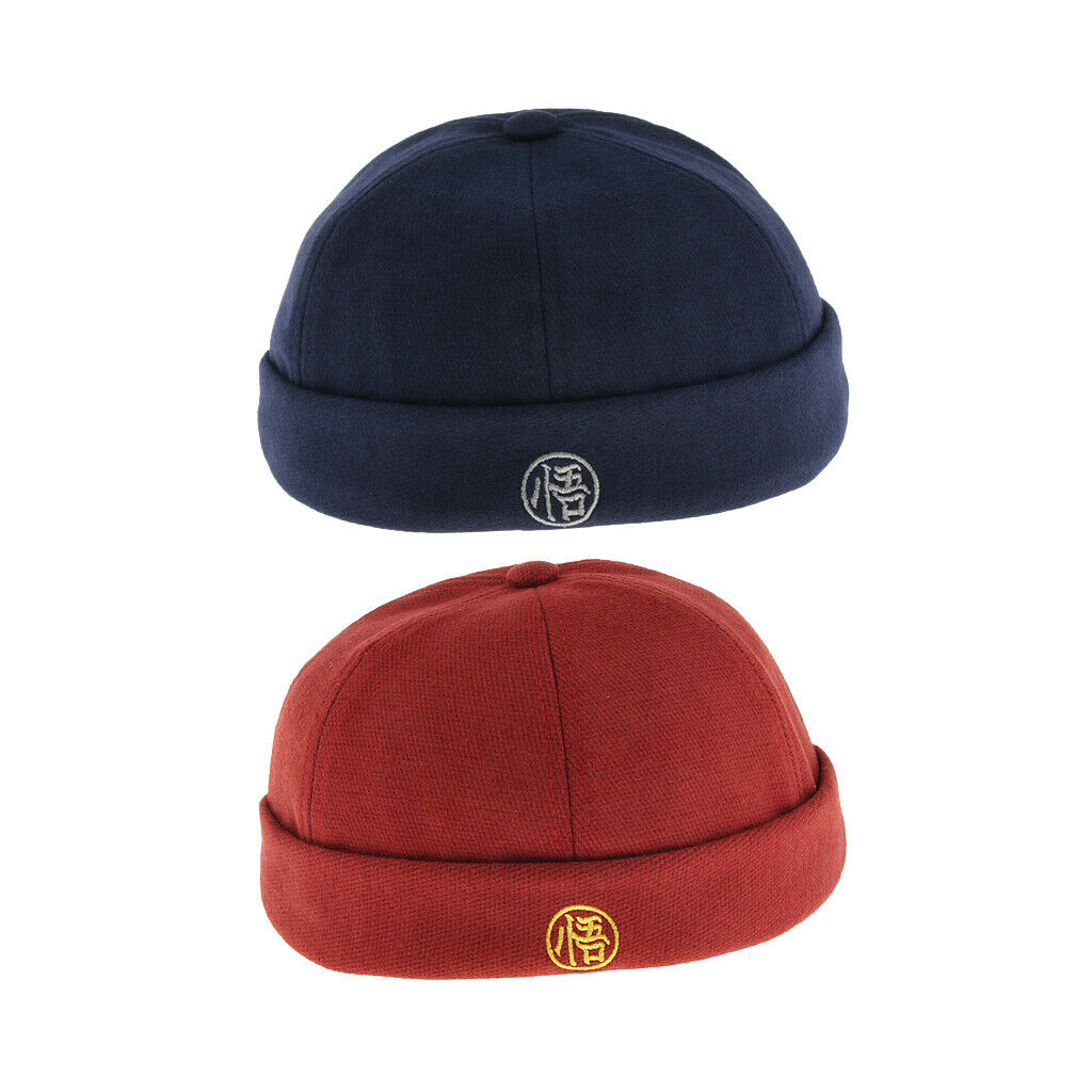 2 Pieces Mens Retro Docker Hat Wool Felt Beanie   Adjustable Navy Blue Red