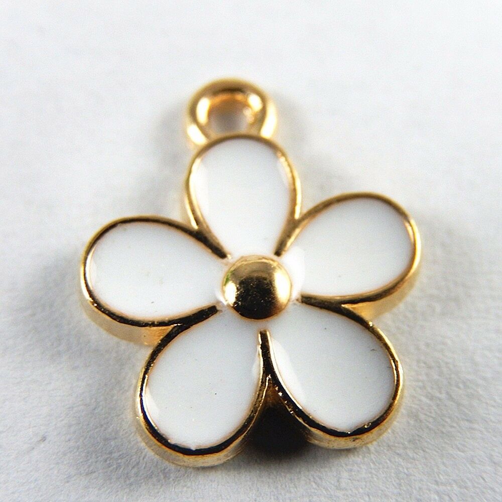 10pcs Lots White Enamel Flower Charms Pendants Zinc Alloy Jewelry Findings