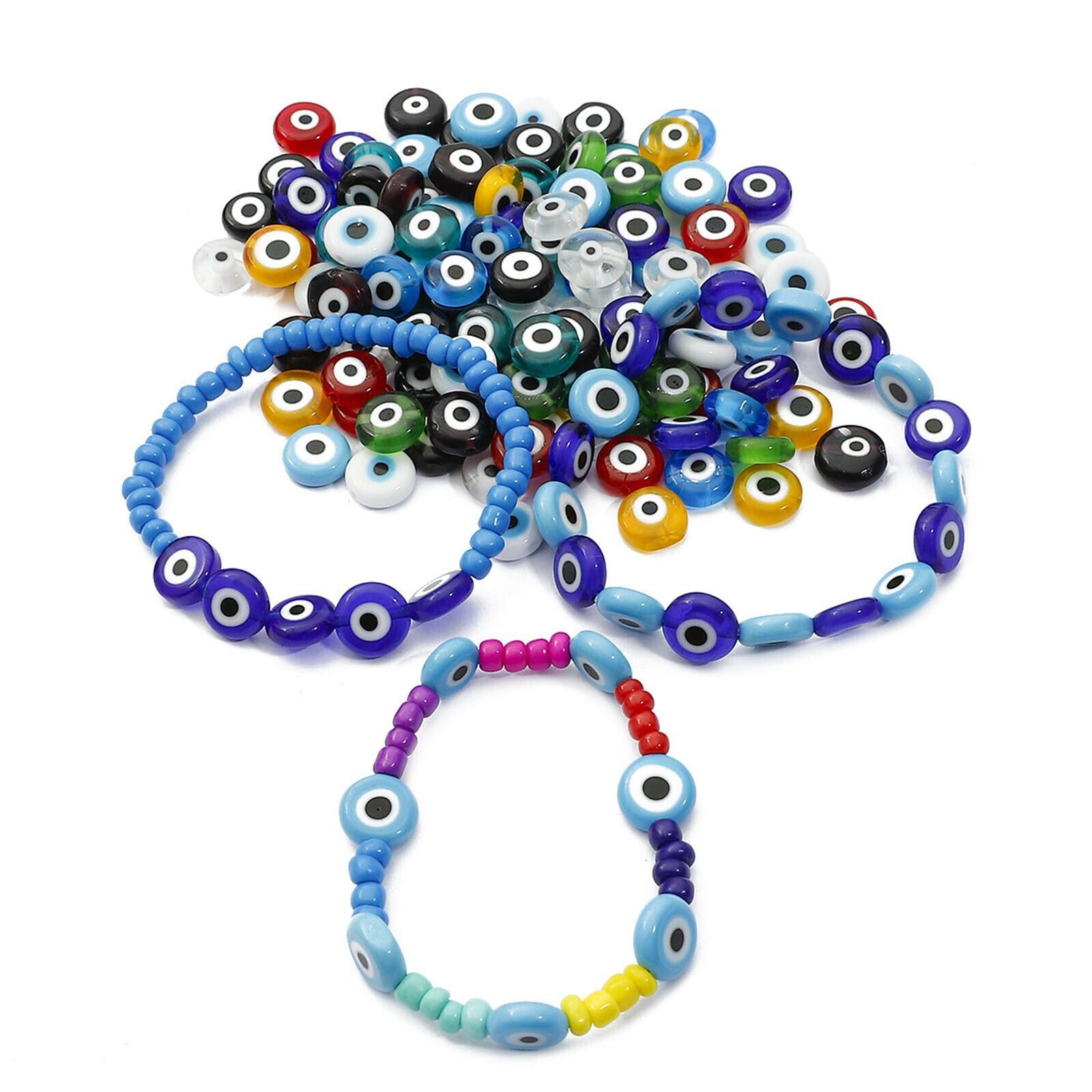 200-Pack Evil Eye Beads 10mm Spacer Beads Charms DIY Earring