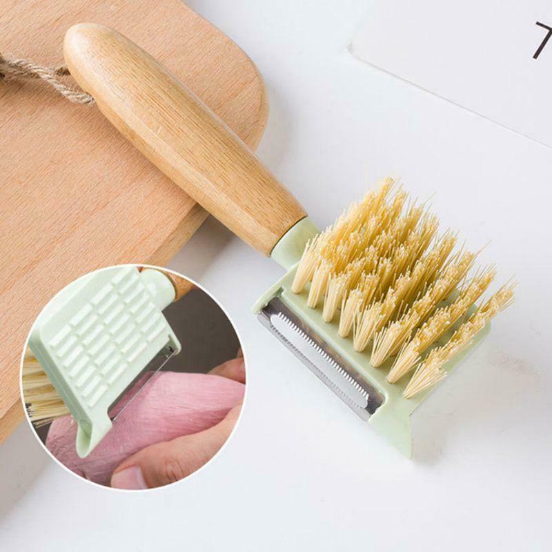 Multifunctional Fruit Vegetable Cleaning Brush Peeler Shredder Bamboo Wooden Han