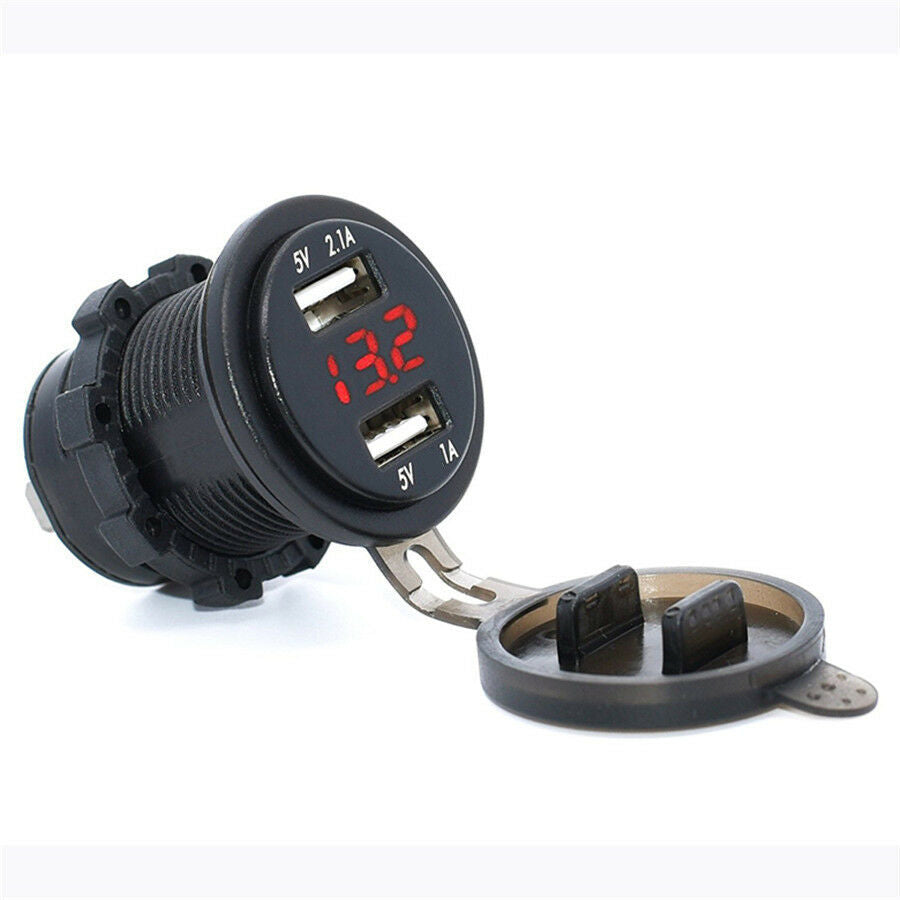 Car Motorcycle 12V 3.1A Dual USB Charger Socket Red LED Light Voltage Voltmeter