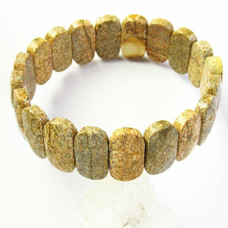 45g Faceted Natural Picture Jasper Oval Stretchy Bracelet 7.5 inch 52SL