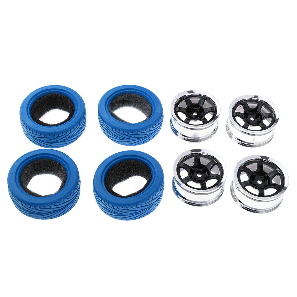 4pcs RC Vehicle Wheels Tires Rims Set 12mm Hex for 1/10 On Road Car HSP Blue