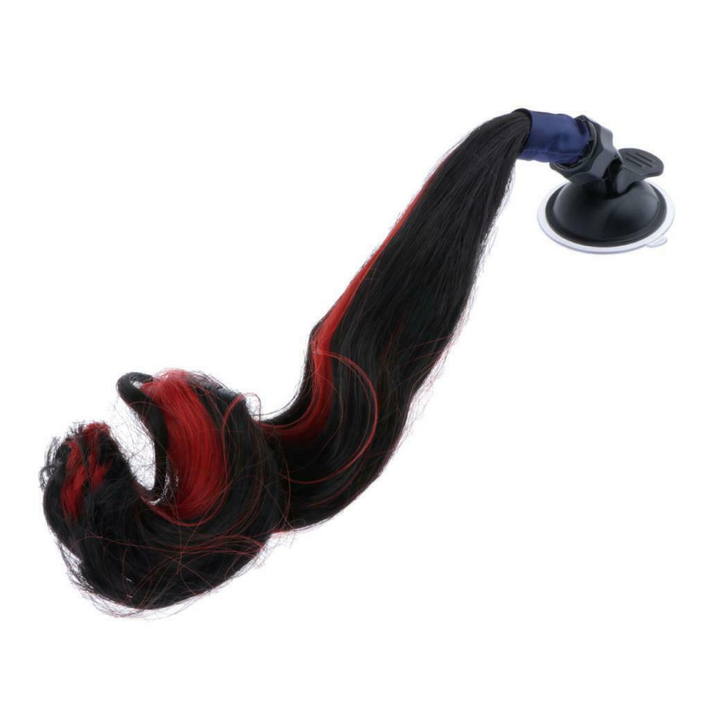 Helmet Braids Ponytail Motorcycle Helmet Curly Wig Black + Red