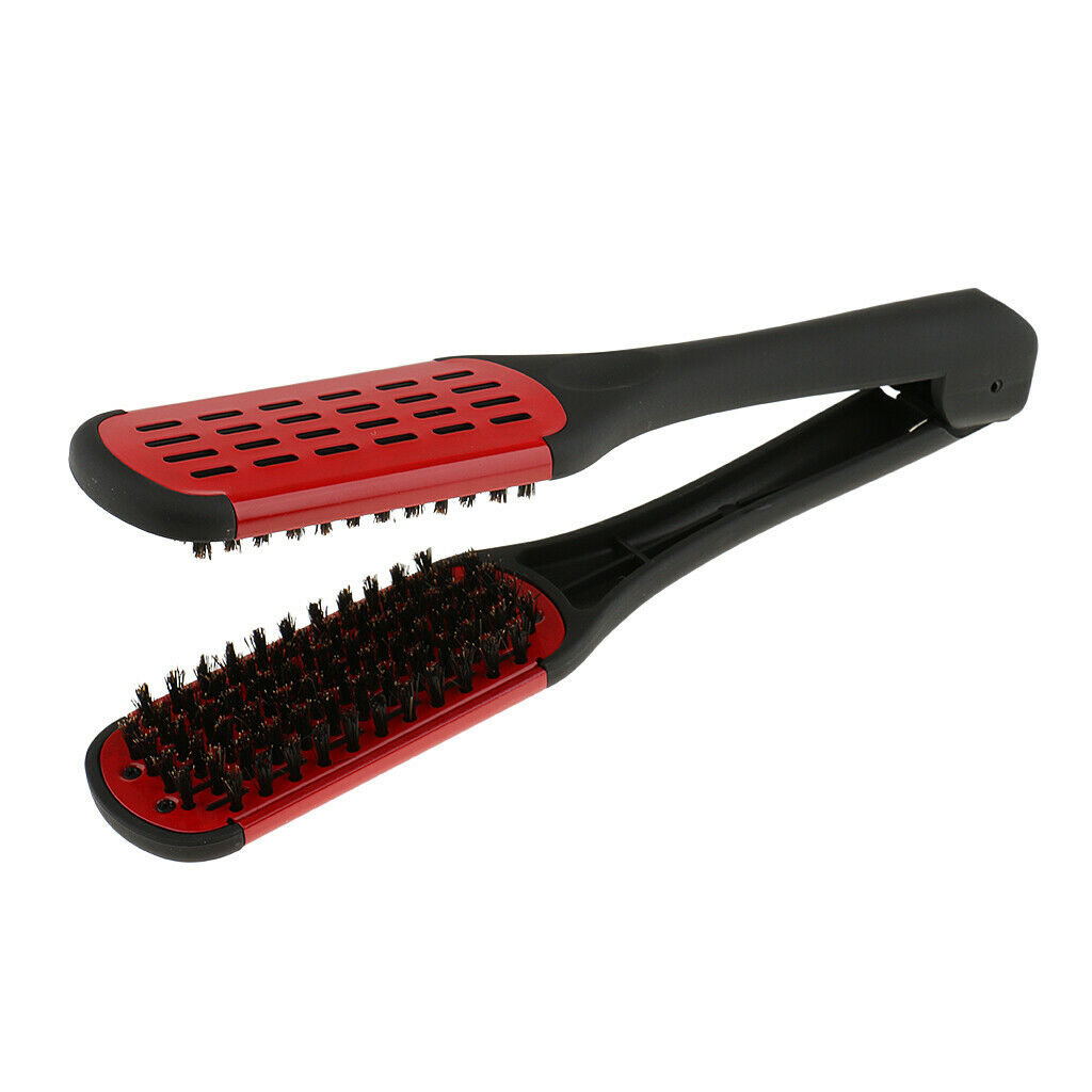 Red Hairdressing DIY Straightener Hair Straightening Double Brush Comb Clamp