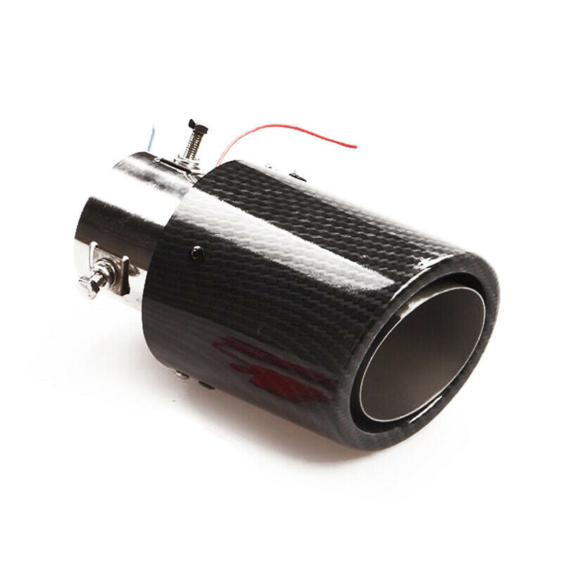 35-61mm Inlet Carbon Fiber Look Car SUV Exhaust Muffler Pipe Tip w/RED LED Light