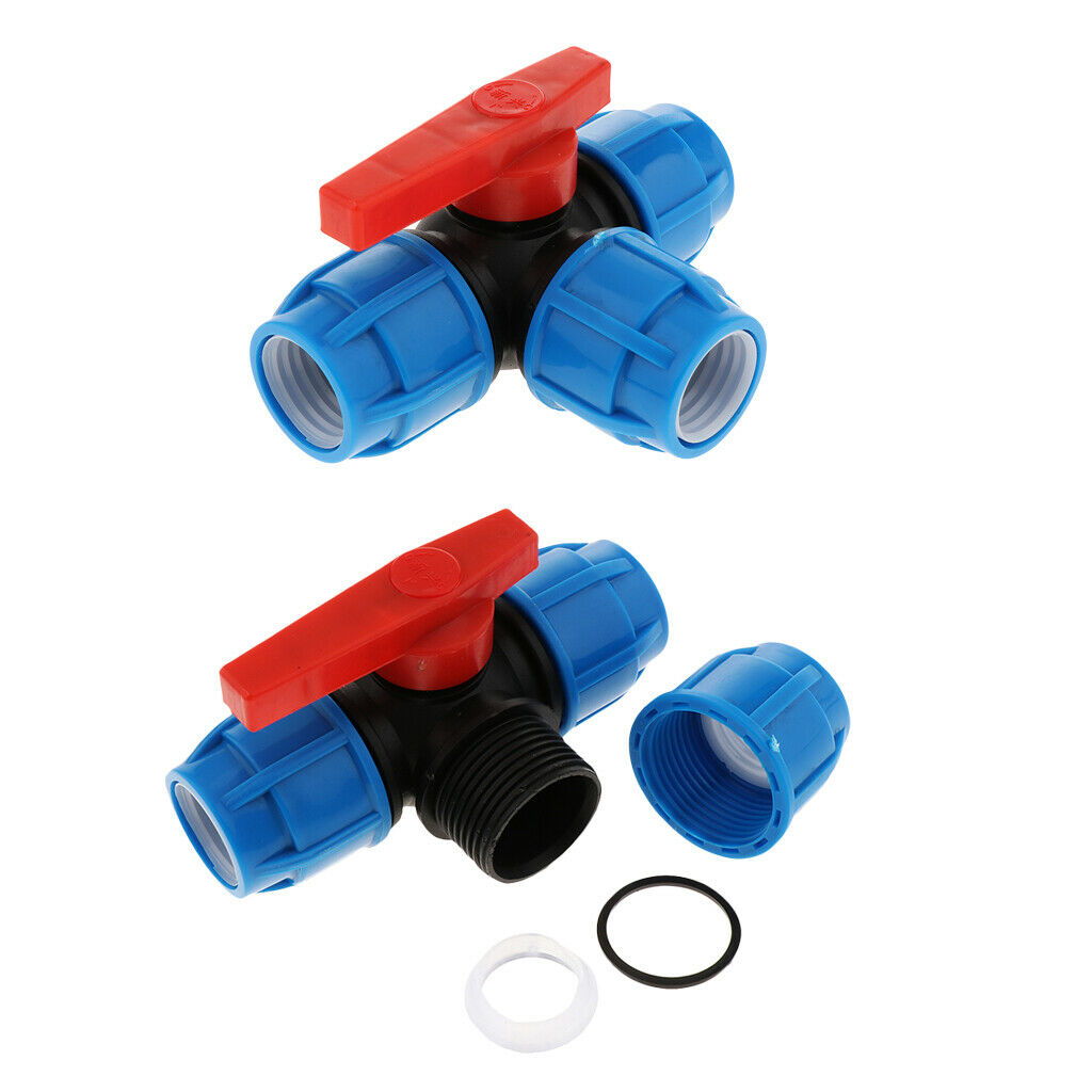 2 Pieces PE Quick Connect Air Push Tube Tee Union Coupler 32mm Plastic core