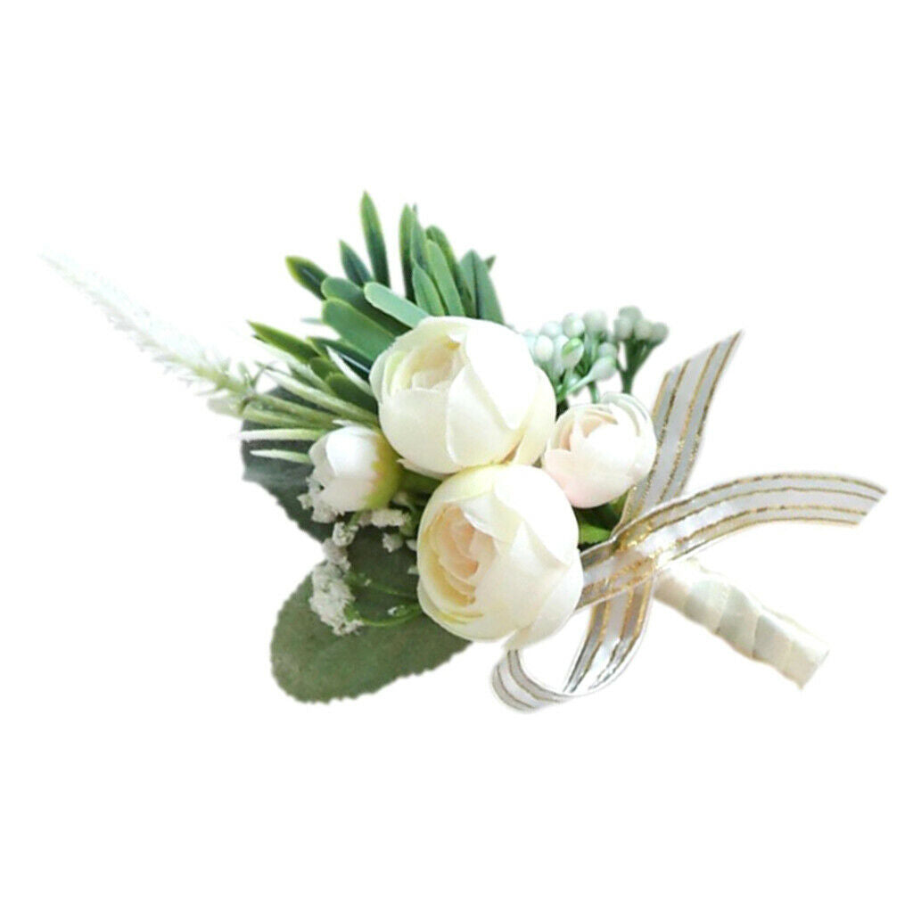 Artificial Tea Flower Boutonniere Wedding Party Corsage Wrist Flower Brooch