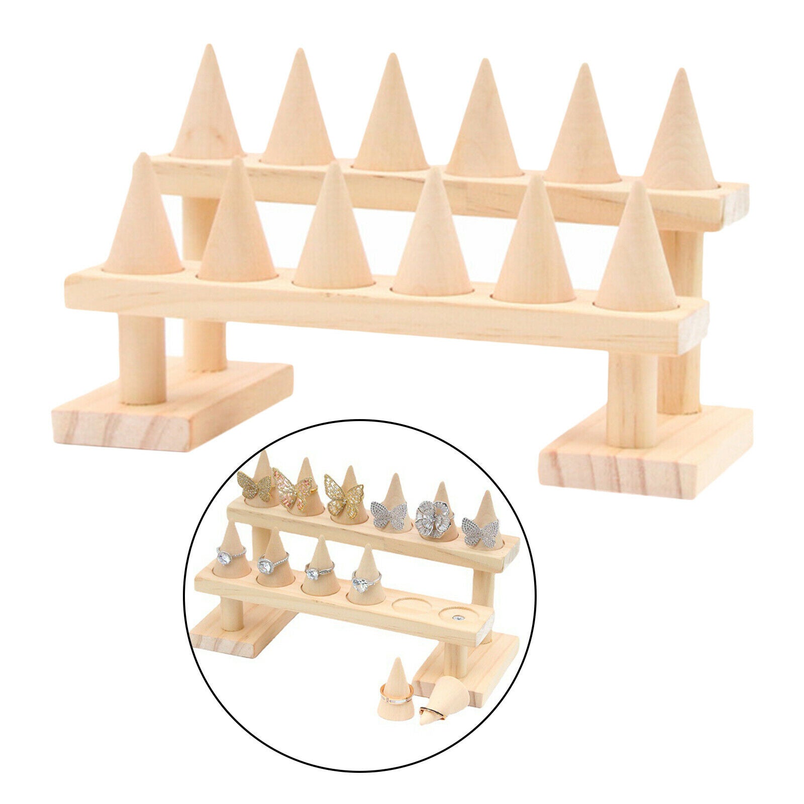 Solid Wood Finger Ring Display Decorative Display Stands for Jewelry Storage