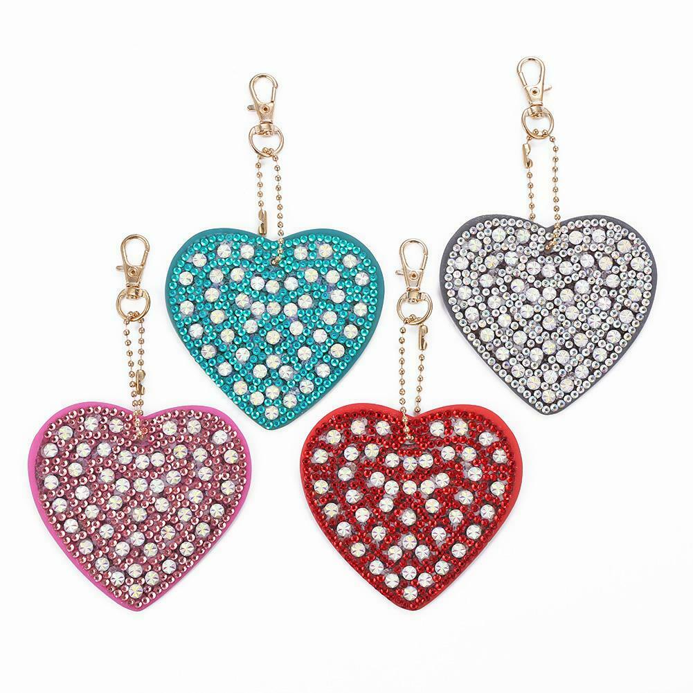 4pcs DIY Full Drill Diamond Painting Special Shaped Heart Key Chain Gifts @