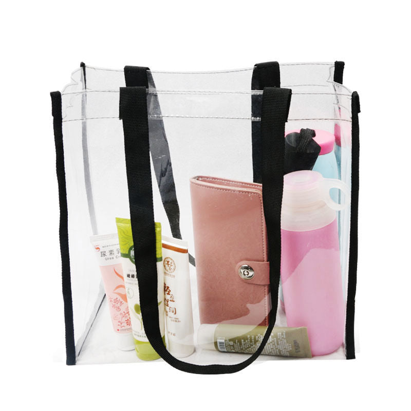 Women Cosmetic Bag Reusable Shoulder Bag Handbag PVC Clear Street Beach Totes