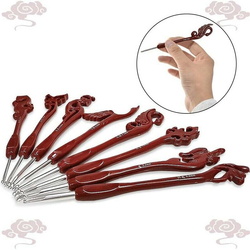8Pcs Crochet Hooks Set, Retro Birds Knitting Smooth Needles Tools Aluminum EE8T2