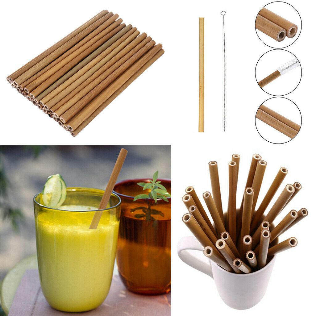 30Pcs Natural Bamboo Straw Wood Tube Kitchen DIY Wood Arts Crafts Supplies