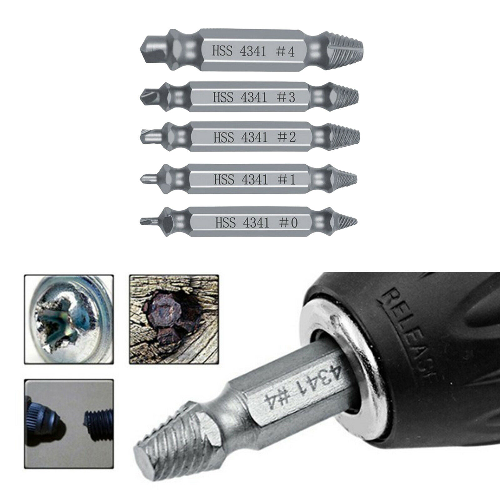5pcs Screw Extractor Set Removes Damaged & Stripped Screws and Broken Bolts