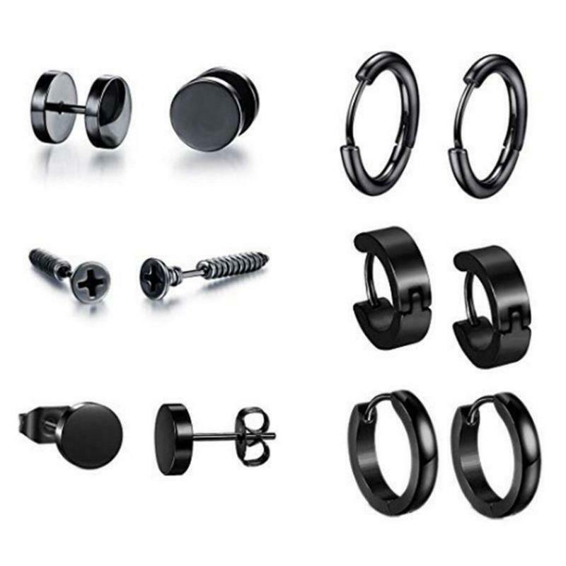 6 Pair/set Trend Men Women Stainless Steel Personality Punk  Earrings Unisex Ear