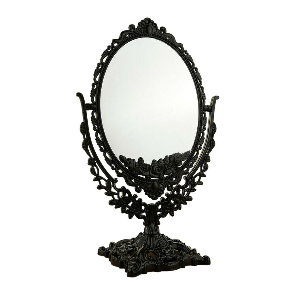 Black Two-Sided Desktop Makeup Mirror Oval Vanity Mirror for Dressing Table