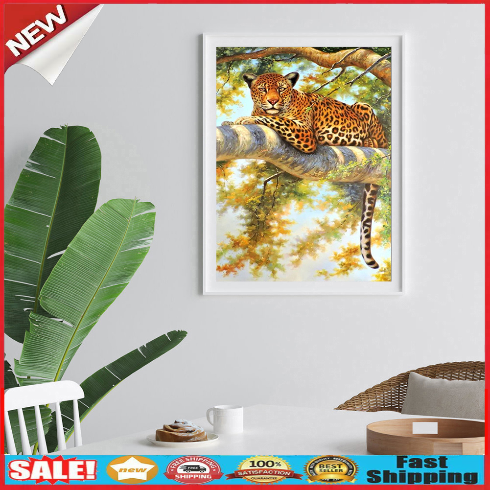 5D Rhinestone Full Square Drill Lying Cheetah Diamond Painting DIY Kit @