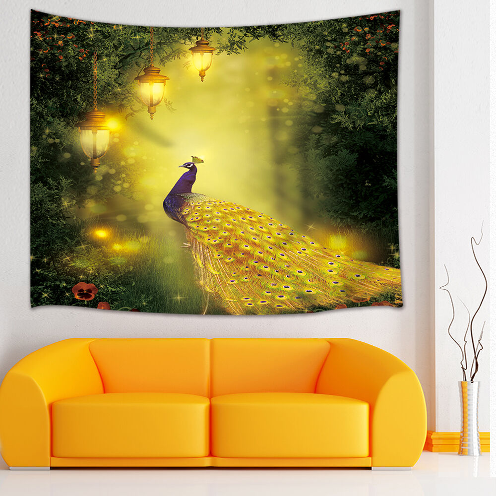 Peacock and magical forest Tapestry Hippie Bohemian Bedspread Hanging Wall Decor