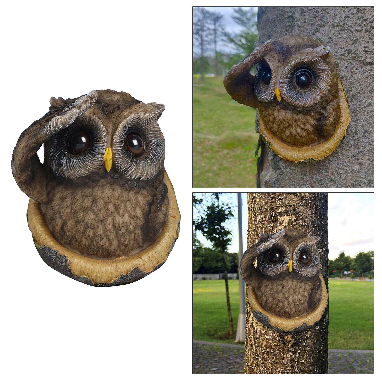 Realistic Owl Tree Hugger Art Outdoor Statues Tree Sculpture Garden Warming