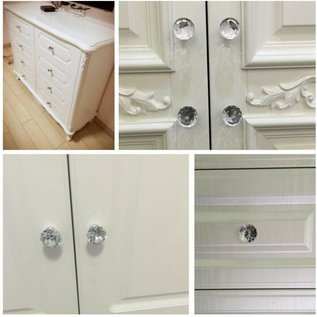 30mm Glass Diamond Crystal Dresser Knobs Drawer Pull Handle Cabinet Door 20PCS