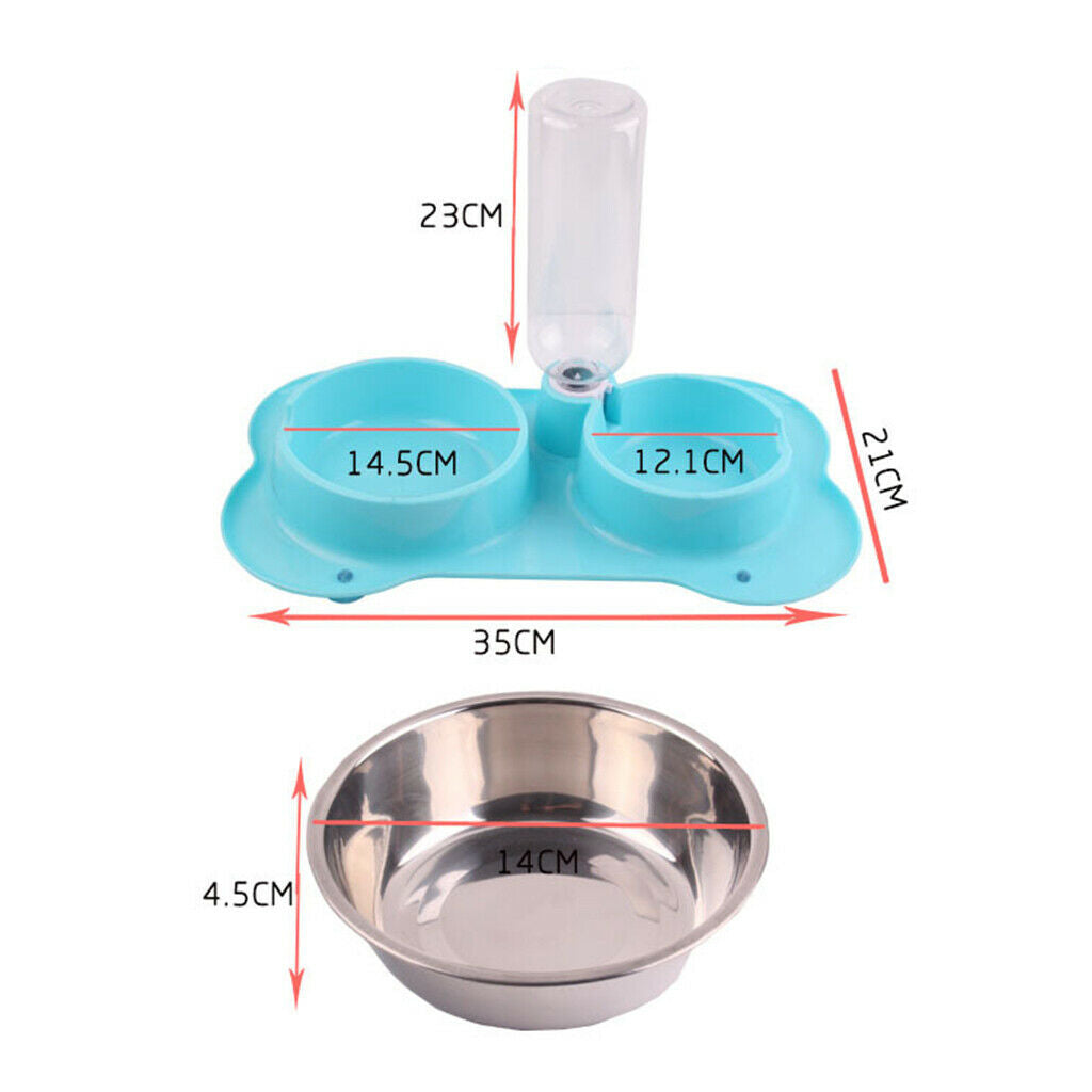 Anti-slip 2 in 1 Pet Dog Feeder Food Water Dispenser Auto Feeding Bowl Blue
