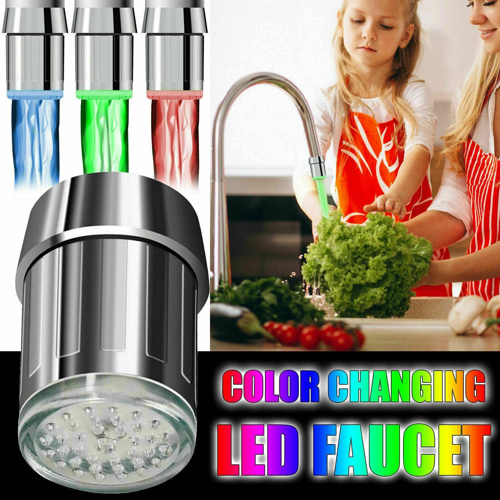 LED Water Stream Faucet Light 7 Colors Changing Shower Spout Sink Taps NEW