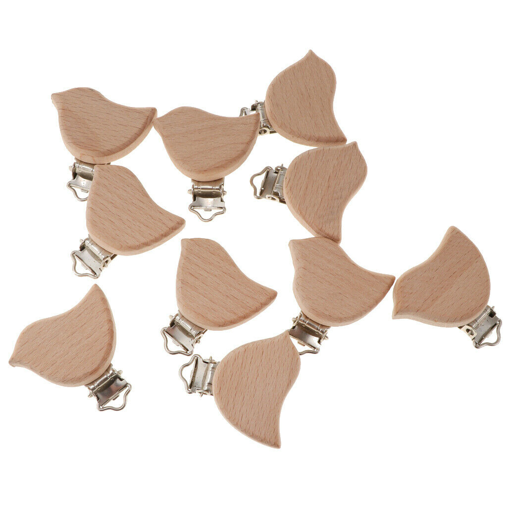 Beech Wooden Baby Pacifier Clip Soother Holders Bird-Shaped Dummy Clip
