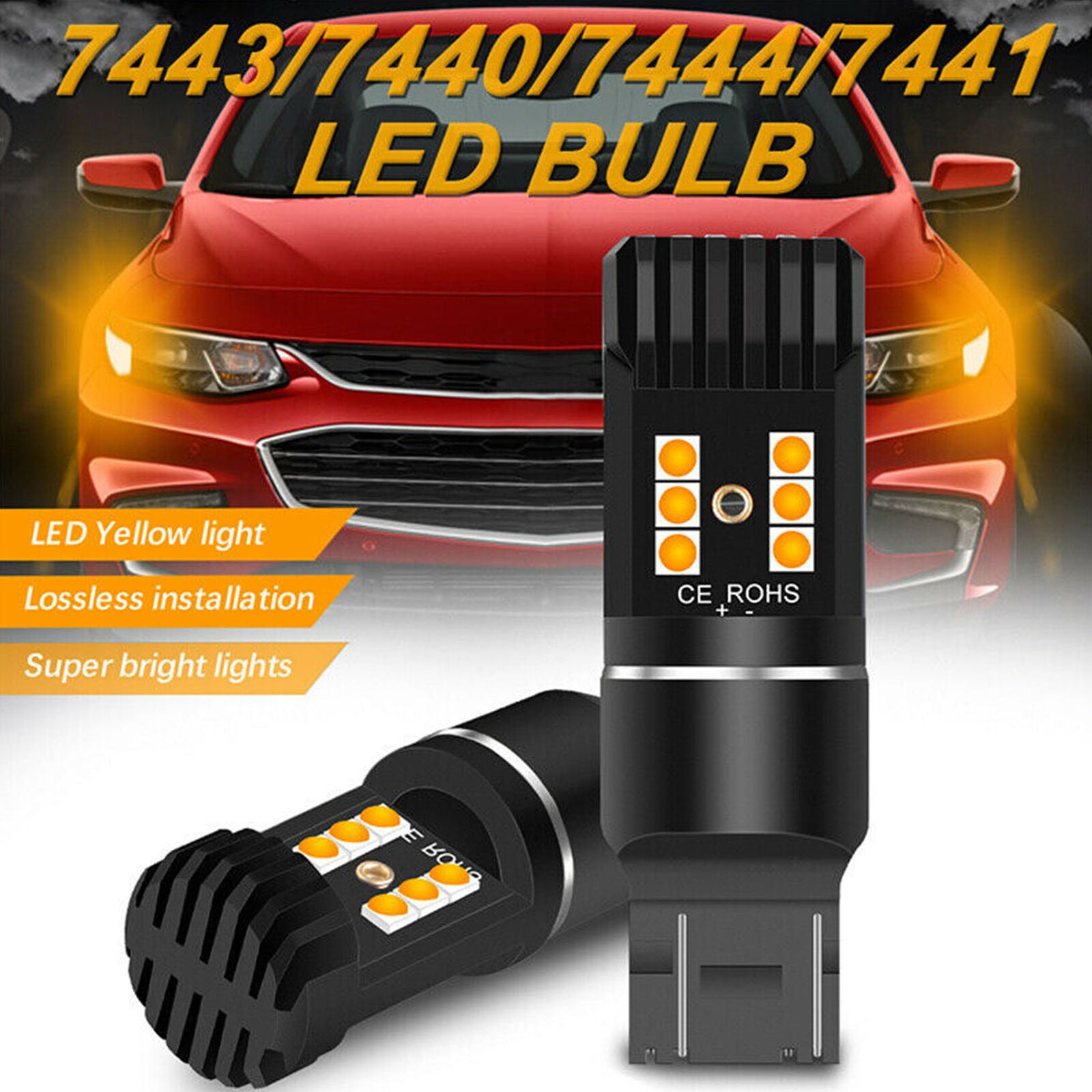4pcs 7443 7440 7444 T20 LED Turn Signal Light Error Free Parking Reverse Amber
