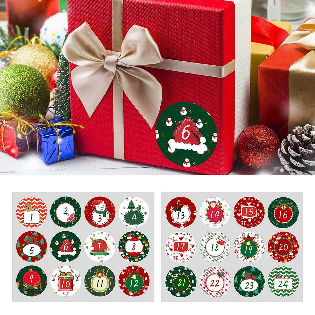 1-24 Number Christmas Advent Calendar Stickers Christmas Countdown Decoration