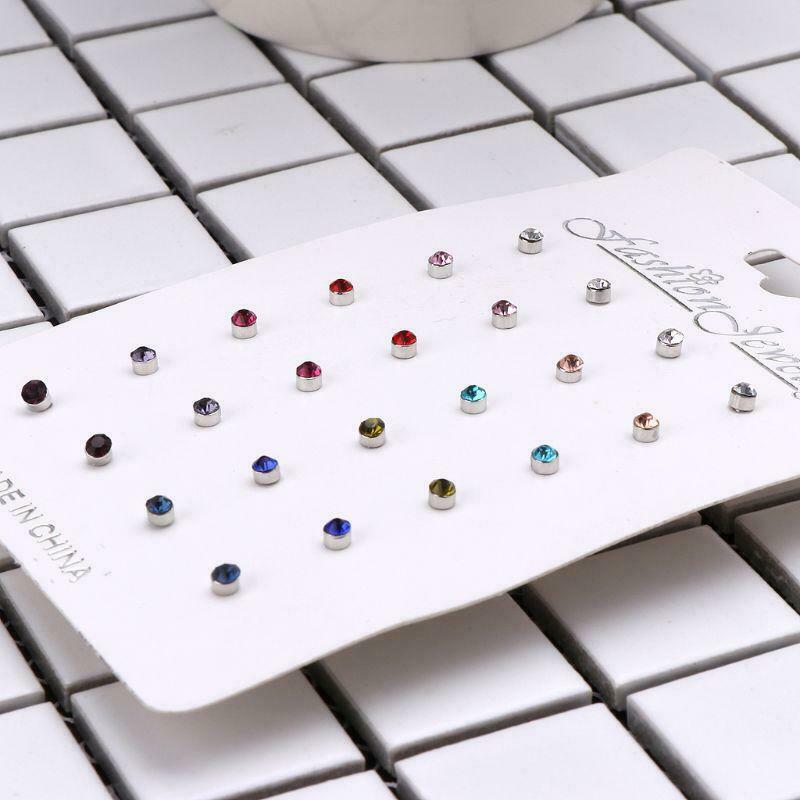 12 Pairs Rainbow Cubic Zircon Stud Earrings Set  Birthstone Crystal Kids Jewelry