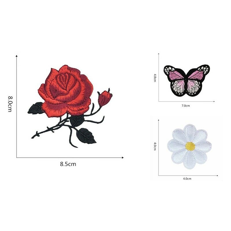 36 Pieces Flowers Butterfly Iron on Patches Embroidery Applique Patches for Q3M8