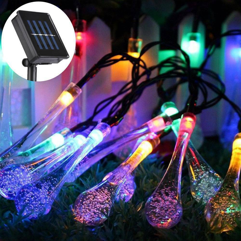 20 LED Raindrop Teardrop Bulb Solar Power String Fairy Lights for Outdoor Garden